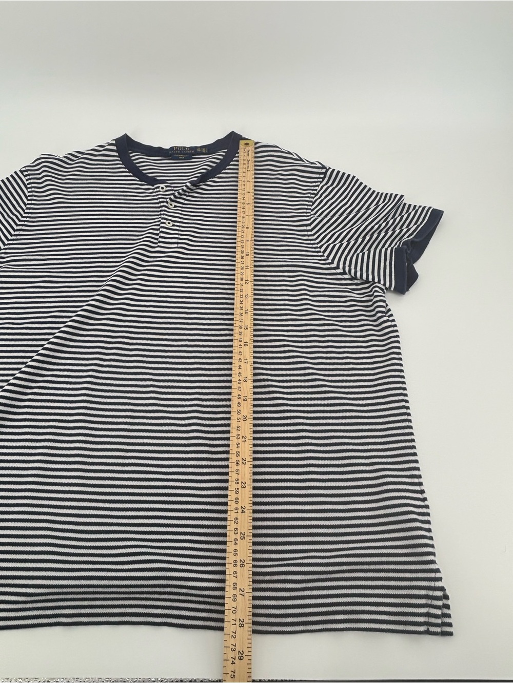Polo Ralph Lauren Henley Shirt XXL Featherweight Mesh Striped Blue White Cotton - Picture 7 of 10